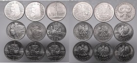 PRL, Set of 9 commemorative coins
PRL, Zestaw 9 monet okolicznościowych
 Ładnie zachowane egzemplarze. 

Grade: 2 do 1+/UNC 
 Polen, Poland