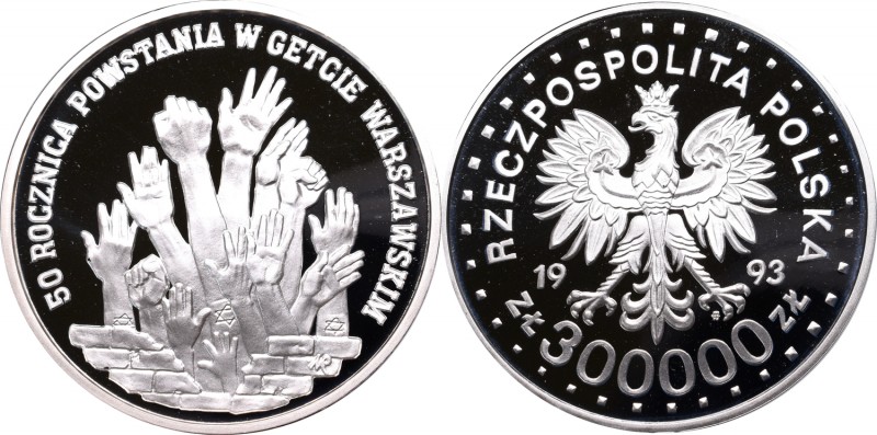 III RP, 300 000 zł, 50th Anniversary of the Warsaw Ghetto Uprising
III RP, 300 ...