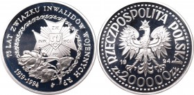 III RP, 200 000 zł, 75 Years of the Polish War Invalid Union
III RP, 200 000 zł, 75 Lat Związku Inwalidów Wojennych RP
 Srebro .750, waga 16,5 g.
...