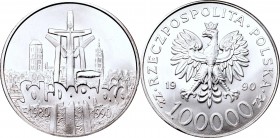 III Republic of Poland, 100000 zloty 1990 Solidarity
III RP, 100000 złotych 1990 Solidarność
 Piękny, okołomenniczy egzemplarz monety 1 uncjowej. Ty...