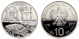 III RP, 10 złotych 1997 1000 lecie śmierci św. Wojciecha
 Piękny egzemplarz. 

Grade: Proof 
 Polen, Poland