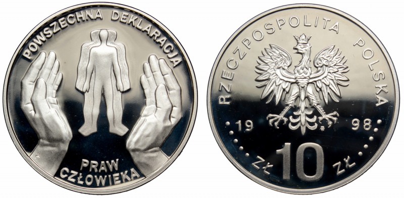 III RP, 10 złotych 1998 Powszechna Deklaracja Praw Człowieka
 Drobne skazy menn...