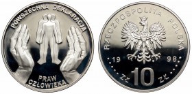 III RP, 10 złotych 1998 Powszechna Deklaracja Praw Człowieka
 Drobne skazy mennicze. 

Grade: Proof 
 Polen, Poland