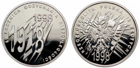 III RP, 10 złotych 1998 80 rocznica odzyskania niepodległości
 Odciski palców.&nbsp; 

Grade: Proof-/Proof 
 Polen, Poland