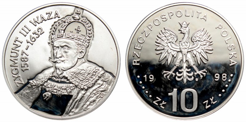 III RP, 10 złotych 1998 Zygmunt III Waza - popiersie
 Patyna, nalot. 

Grade:...