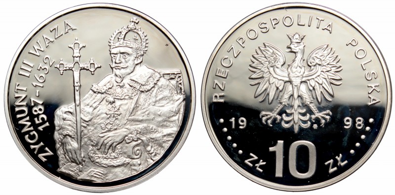 III RP, 10 złotych 1998 Zygmunt III Waza - półpostać
 Patyna, nalot. 

Grade:...