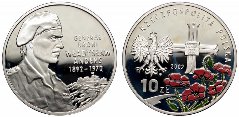 III RP, 10 złotych 2002 Generał Władysław Anders
 Drobny nalot. Odciski palców,...