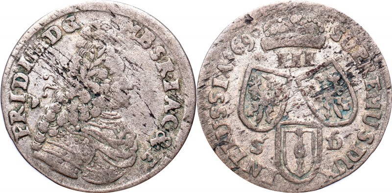 Prusy książęce, Fryderyk III, 3 grosze 1696 SD, Królewiec
 Ładny, dobrze wybity...