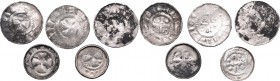 Lot of 5 teutonic denarius
Zestaw 5 denarów krzyżowych
 Czytelne egzemplarze, patyna, nalot. 

Grade: VF 
 Cредневековые монеты...