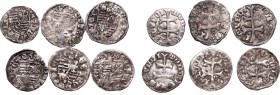 Set of 6 hungarian denarius
Zestaw 6 denarów węgierskich
 Ładnie zachowane egzemplarze. Patyna, nalot. 

Grade: VF+ 
 Cредневековые монеты...
