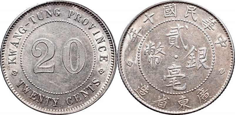 China, Republic, Kwang-Tung Province, 2 Jiao - 20 cents 1921
Chiny, Republika, ...