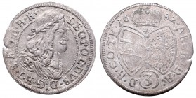 Austria, Leopold I, 3 kreuzer 1682, Hall
Austria, Leopold I, 3 krajcary 1682, Hall
 Ładnie zachowany egzemplarz trzykrajcarówki. Patyna, nalot, dobr...