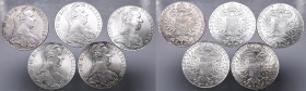 Austria, Marie Theresia, Thaler 1780 New strike - lot 5 pieces
Austro-Węgry, Maria Teresa, Talar 1780 Nowe bicie - Zestaw 5 sztuk
 Mennicze egzempla...