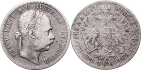 Austria, Franz Joseph, 1 florin 1877
Austria, Franciszek Józef, 1 floren 1877
 Przyzwoity, przetarty egzemplarz. Patyna na całej powierzchni. 

Gr...