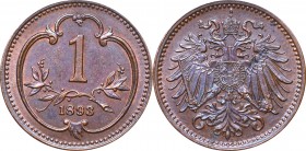 Austria, Franz Joseph, 1 heller 1893
Austria, Franciszek Józef, 1 haller 1893
 Wspaniały, menniczy egzemplarz. Bardzo ładna, naturalna patyna oraz p...