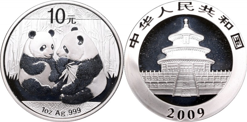 Chiny, 10 Yuanów Panda 2009
 Egzemplarz menniczy w kapslu emisyjnym. Starszy ro...