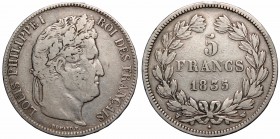 France, 5 francs 1835 W
Francja, 5 franków 1835 W
 Obiegowy egzemplarz. Patyna, nalot. 

Grade: VF/VF+ 
Reference: Krause KM#749
