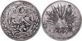 Maxico/China, 8 Reales 1874, Zacatecas - chop mark ink mark
Meksyk, 8 reali 1874, Zacatecas - chop marki
 W pełni czytelny egzemplarz z patyną. Chop...
