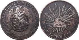 Mexico/China, 8 Reales 1880, Alamos - chop marks ink mark
Meksyk, 8 reali 1880, Alamos - chop marki, ink mark
 W pełni czytelny egzemplarz w ciemnej...