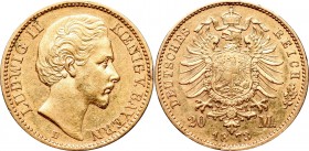 Germany, Bayern, Ludwig II, 20 mark 1873 D, Munchen
Niemcy, Bawaria, Ludwik II, 20 marek 1873 D, Monachium
 Ładnie zachowany egzemplarz, ryski. 

...