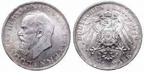 Germany, Bayern, Ludwig III, 3 mark 1914 D
Niemcy, Bawaria, Ludwik III, 3 marki 1914 D, Monachium
 Piękny okołomenniczy egzemplarz monety. Wyśmienic...