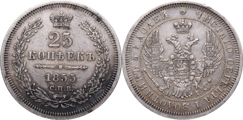 Russia, Nicholas I, 25 kopecks 1855 СПБ HI, Petersburg
Rosja, Mikołaj I, 25 kop...