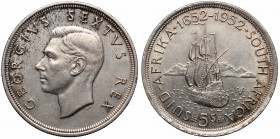South Africa, 5 shillings 1952 - 300 years of Cape town
RPA, 5 szylingów 1952 - 300 lat Cape
 Ładny egzemplarz monety okolicznościowej z RPA. Patyna...
