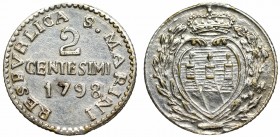 San Marino, 2 centesimi 1798
 Atrakcyjny, dobrze wybity egzemplarz. Ślad po usuniętej zawieszce. 

Grade: ~