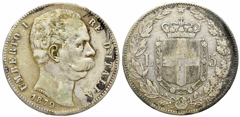 Italy, 5 lira 1879
Włochy, 5 lirów 1879 Umberto I,R - Rzym
 Ładny w pełni czyt...