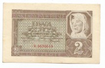 GG, 2 złote 1946
 Banknot zgięty na pół, po konserwacji. 

Grade: XF