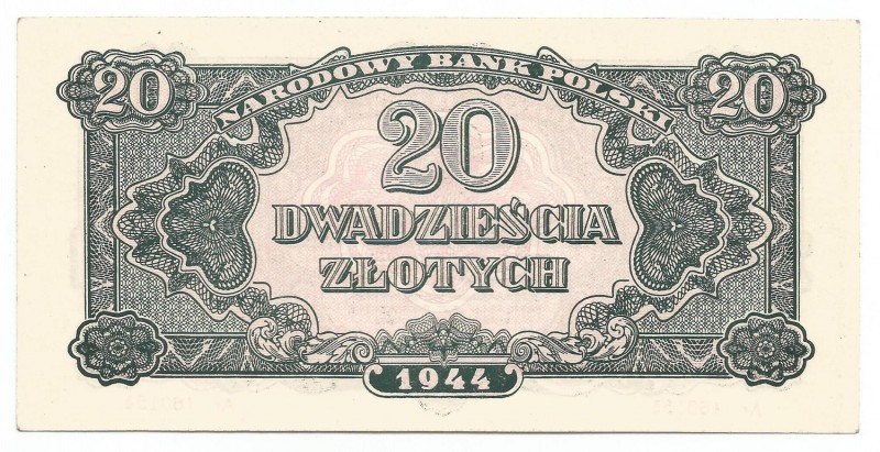 PRL, 20 złotych 1944 - owe
 Piękny, emisyjny egzemplarz. Minimalne nieświeżości...