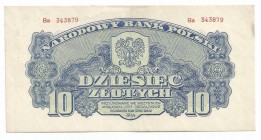 PRL, 10 złotych 1944 - owe
 Banknot po profesjonalnej konserwacji, dawniej zgięty na pół.&nbsp; 

Grade: XF-