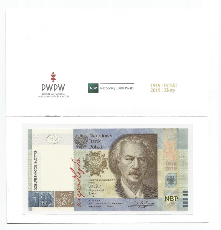 PWPW, 19 złotych Paderewski 2019
 Egzemplarz w okolicznościowym etui. 

Grade...