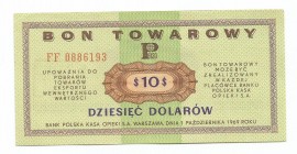 PRL, Pewex, Bon towarowy 10 dolarów 1969
 Zgięcie pionowe. 

Grade: XF+