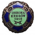 II RP, Odznaka Obrona Kresów 1919
 Bardzo ładna, rzadka odznaka pamiątkowa. Wersja w postaci broszy. Zabrudzenia, lekkie przetarcia. Stan zachowania ...