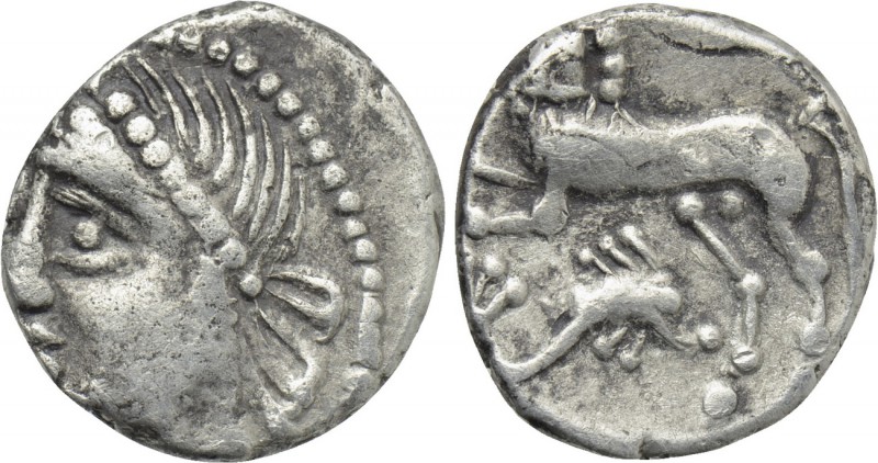 WESTERN EUROPE. Central Gaul. Aedui. Quinarius (Circa 50-40 BC). 

Obv: ATPILI...