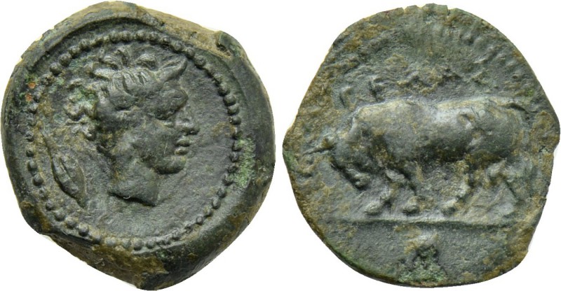 SICILY. Gela. Ae Onkia (Circa 420-405 BC). 

Obv: ΓΕΛΑΣ. 
Bull standing left,...