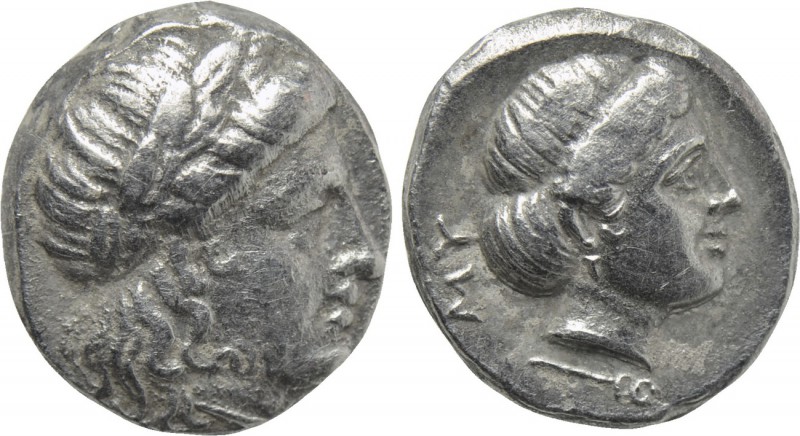 LESBOS. Mytilene. Diobol (Circa 400-350 BC). 

Obv: Laureate head of Apollo ri...