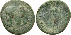 AEOLIS. Myrina. Domitian with Domitia (81-96). Ae. Kleinias, archon.