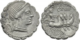 C. NAEVIUS BALBUS. Serrate Denarius (79 BC). Rome.