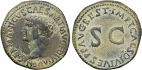 GERMANICUS (Died 19). As. Rome. Restitution issue struck under Titus (79-81).