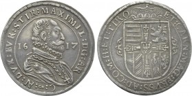 AUSTRIA. Holy Roman Empire. Maximilian (Archduke, 1612-1618). Reichstaler (1617). Hall.
