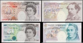 Bank of England matching FIRST RUN LOW serial number pair 5 and 10 Pounds (2) both UNC comprising 5 Pounds Lowther QE2 & George Stephenson B369 Turquo...