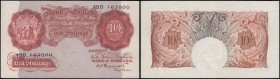 Ten Shillings Peppiatt First period B236 Red-brown Britannia medallion Pre-war Unthreaded issue 1934 LAST series 48O 163900, about UNC and Rare in the...