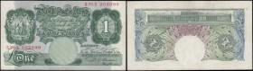 One Pound Beale B269 Green Britannia medallion Replacement issue 1950 and a very LAST RUN serial number S70S 202699, GVF and a Rare note