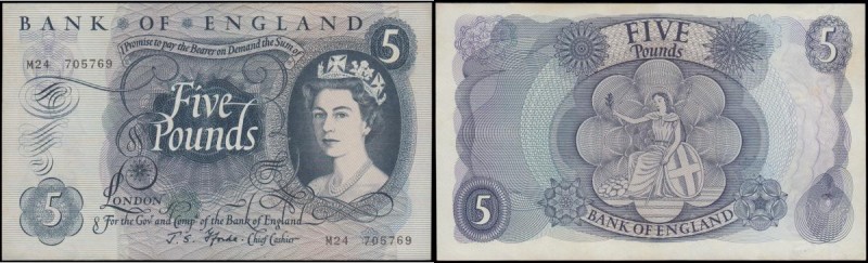Five Pounds Fforde 1967 portrait issue B313 Replacement series M24 705769 GEF wi...
