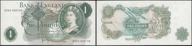 One Pound Page QE2 portrait & seated Britannia B322 Green issue 1970 and a VERY ...
