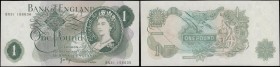 One Pound Page QE2 portrait & seated Britannia ERROR note B322 (BY Error Ref. E3f(iii)) issue 1970 with different serial numbers - at upper left BN31 ...