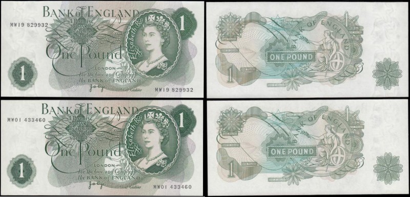 One Pound Page B323, scarce first and last run REPLACEMENT notes MW01 433460 & M...