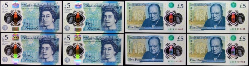 Five Pounds Cleland QE2 & Sir Winston Churchill B414 Polymer issue 2016 (4) a ma...